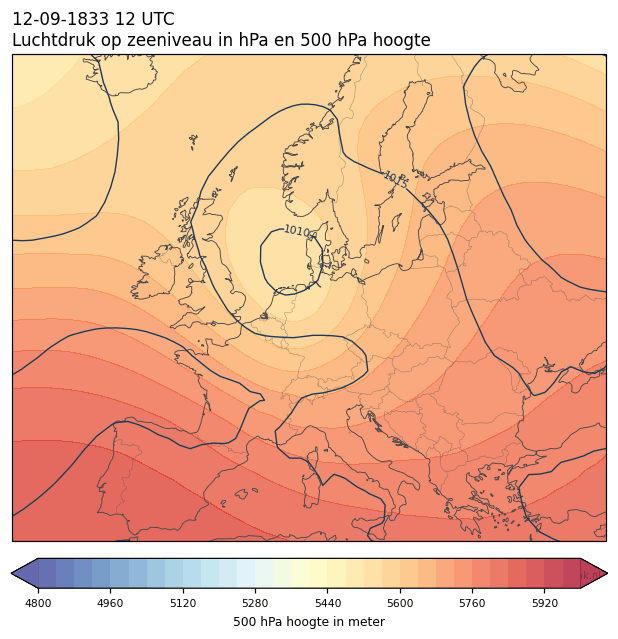 Weerkaart van 12 september 1833 om 12 UTC