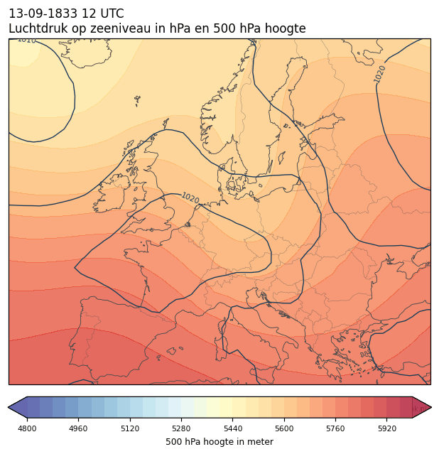 Weerkaart van 13 september 1833 om 12 UTC