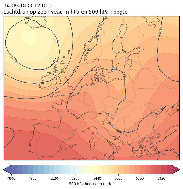 Weerkaart van 14 september 1833 om 12 UTC
