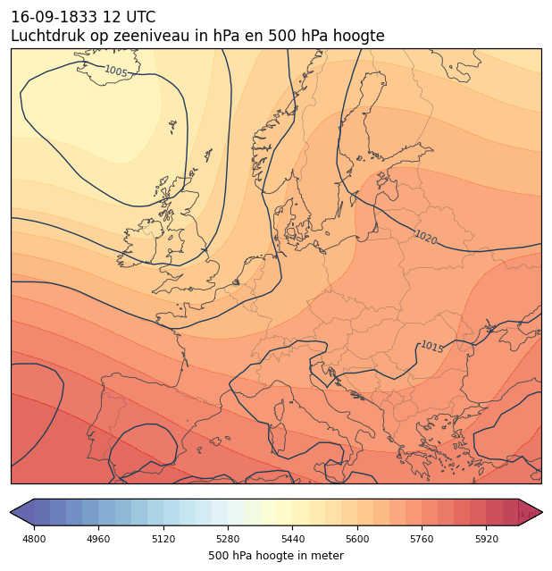 Weerkaart van 16 september 1833 om 12 UTC