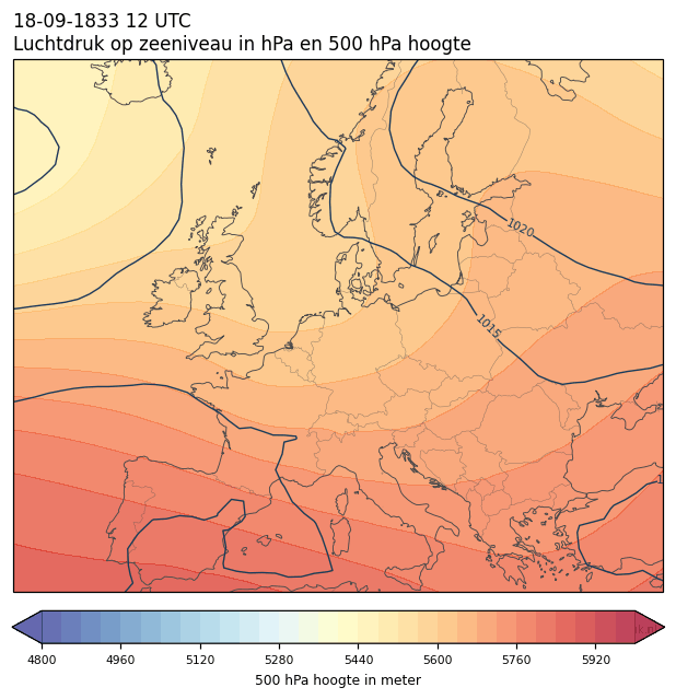 Weerkaart van 18 september 1833 om 12 UTC