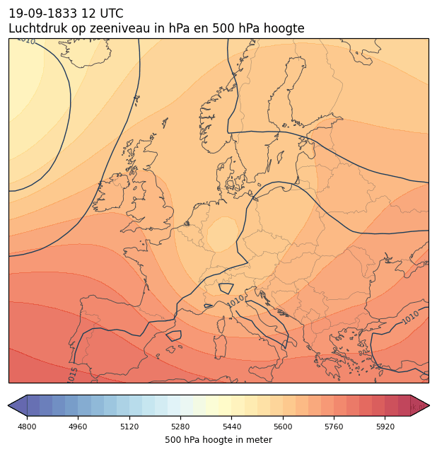 Weerkaart van 19 september 1833 om 12 UTC