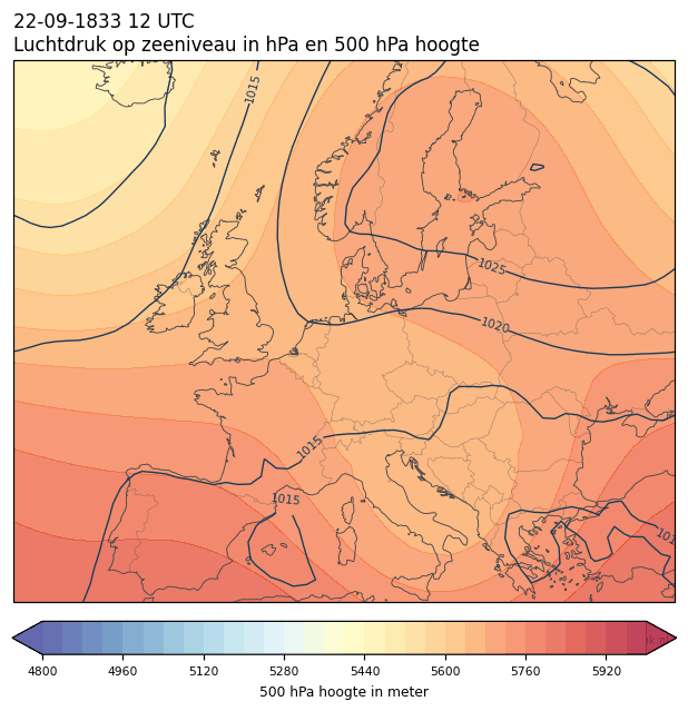 Weerkaart van 22 september 1833 om 12 UTC