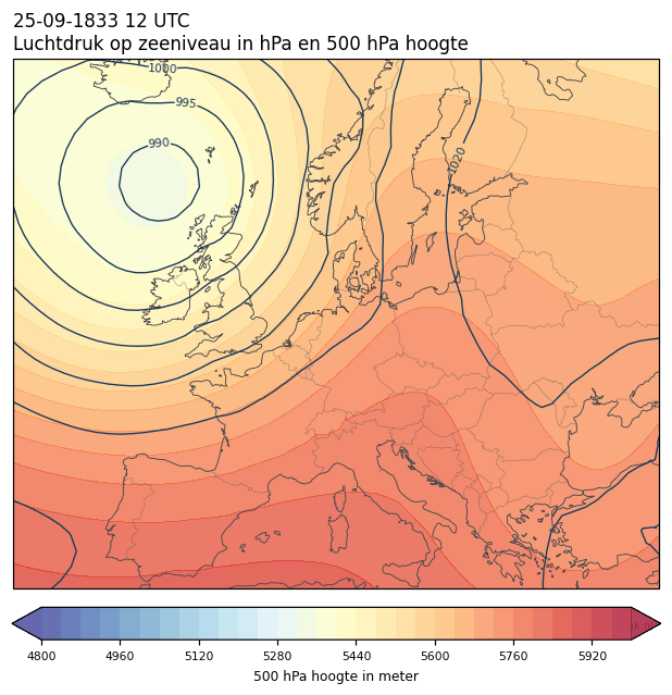 Weerkaart van 25 september 1833 om 12 UTC