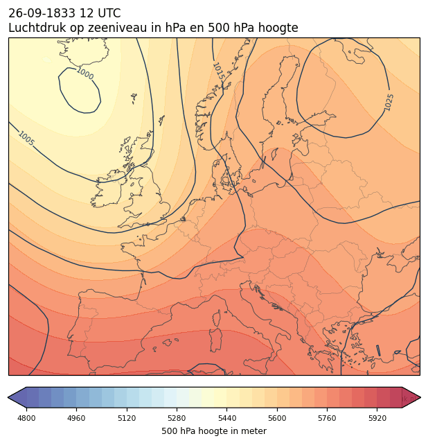 Weerkaart van 26 september 1833 om 12 UTC