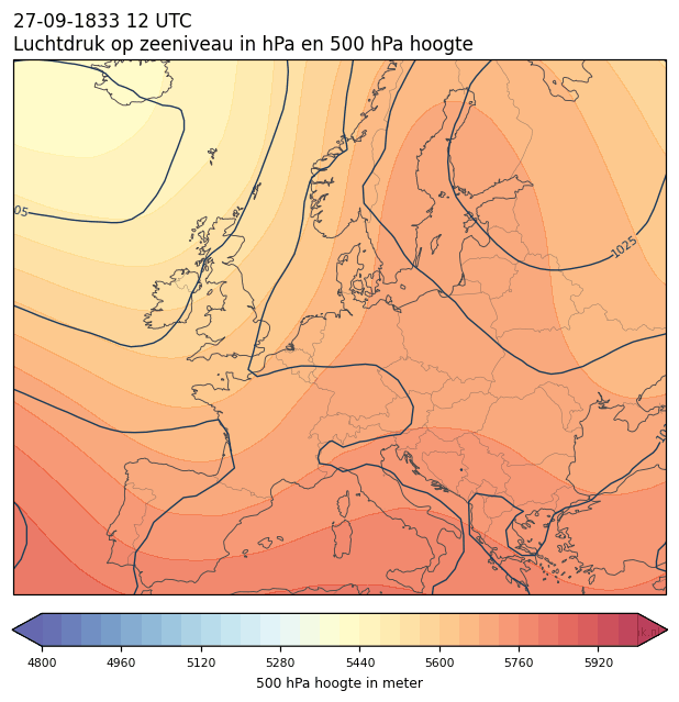 Weerkaart van 27 september 1833 om 12 UTC