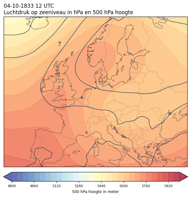 Weerkaart van 4 oktober 1833 om 12 UTC