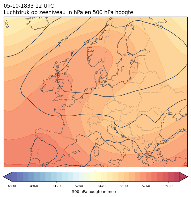 Weerkaart van 5 oktober 1833 om 12 UTC