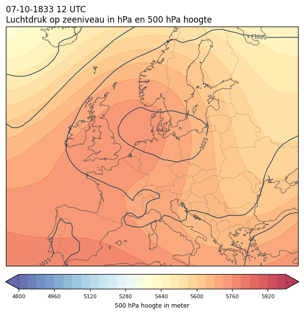 Weerkaart van 7 oktober 1833 om 12 UTC