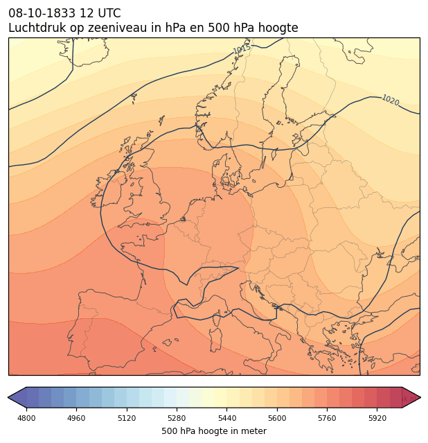 Weerkaart van 8 oktober 1833 om 12 UTC