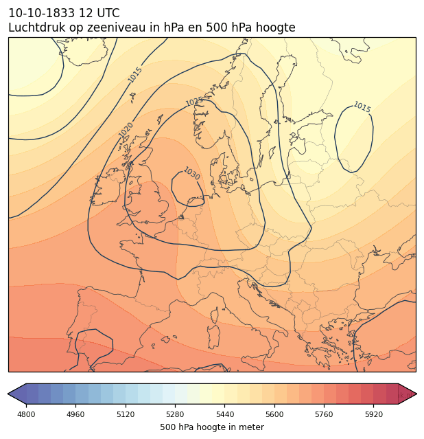 Weerkaart van 10 oktober 1833 om 12 UTC