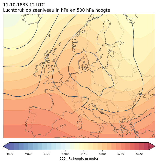 Weerkaart van 11 oktober 1833 om 12 UTC