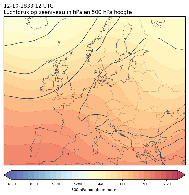 Weerkaart van 12 oktober 1833 om 12 UTC