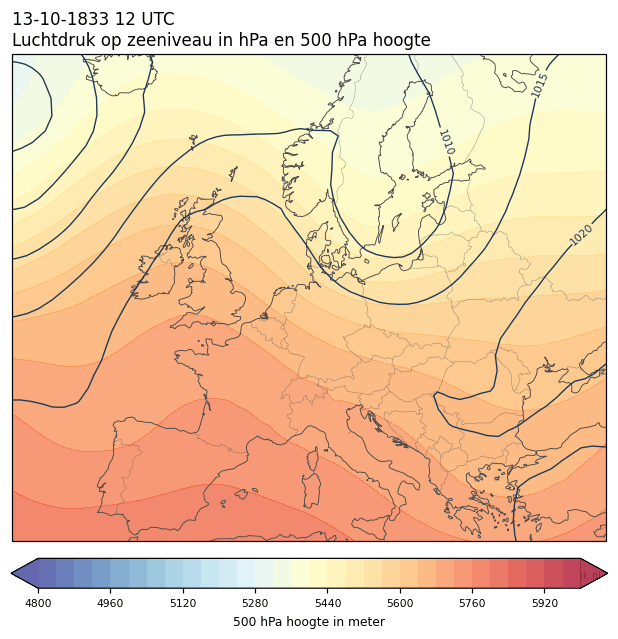 Weerkaart van 13 oktober 1833 om 12 UTC