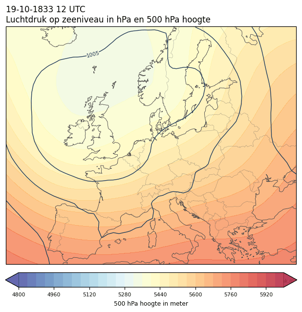 Weerkaart van 19 oktober 1833 om 12 UTC