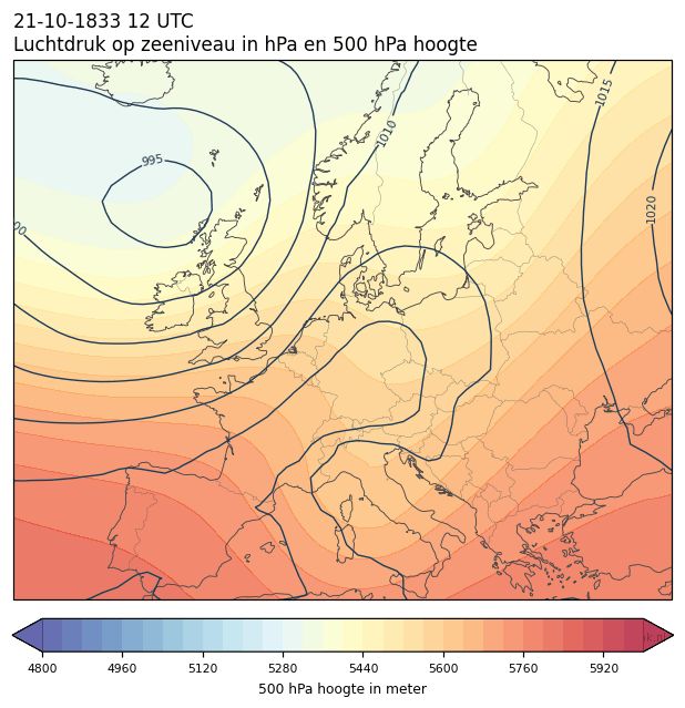 Weerkaart van 21 oktober 1833 om 12 UTC