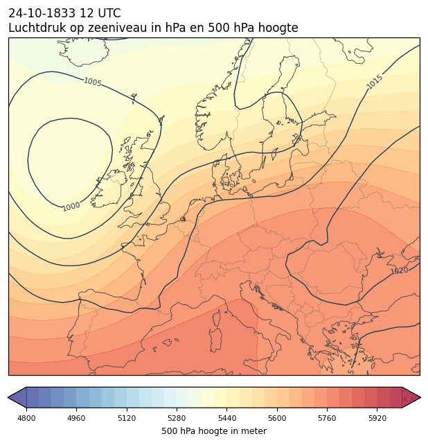 Weerkaart van 24 oktober 1833 om 12 UTC