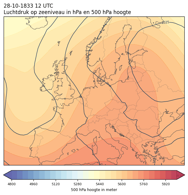 Weerkaart van 28 oktober 1833 om 12 UTC