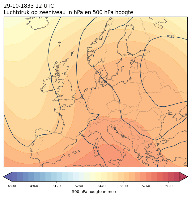 Weerkaart van 29 oktober 1833 om 12 UTC