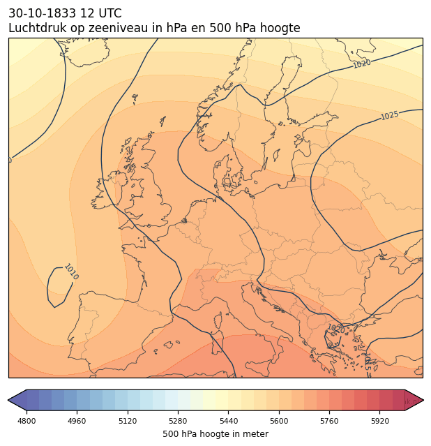 Weerkaart van 30 oktober 1833 om 12 UTC