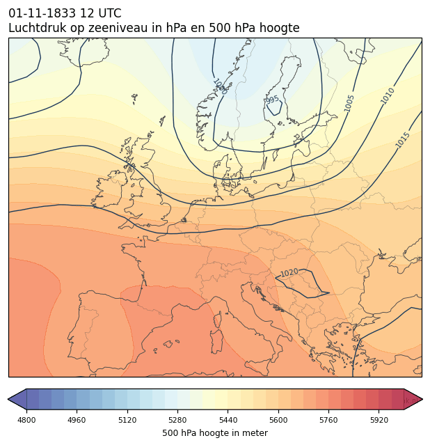 Weerkaart van 1 november 1833 om 12 UTC