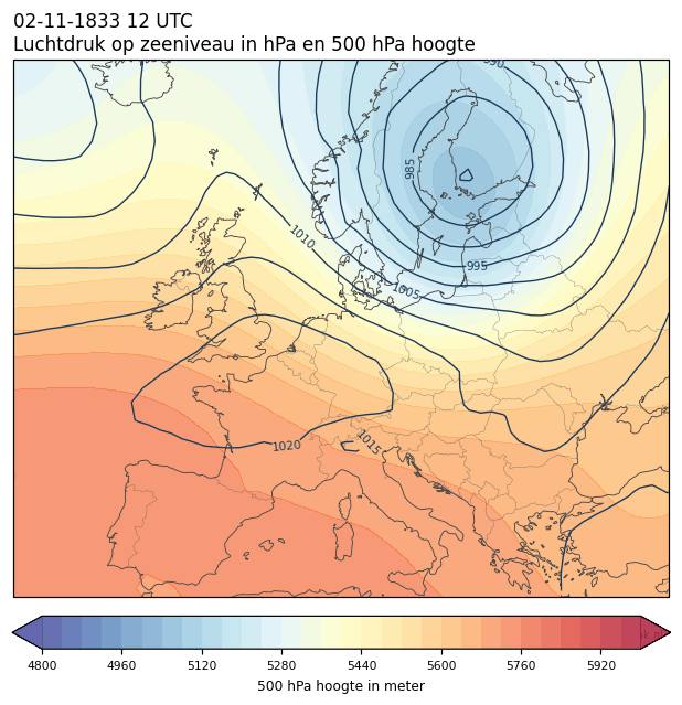 Weerkaart van 2 november 1833 om 12 UTC