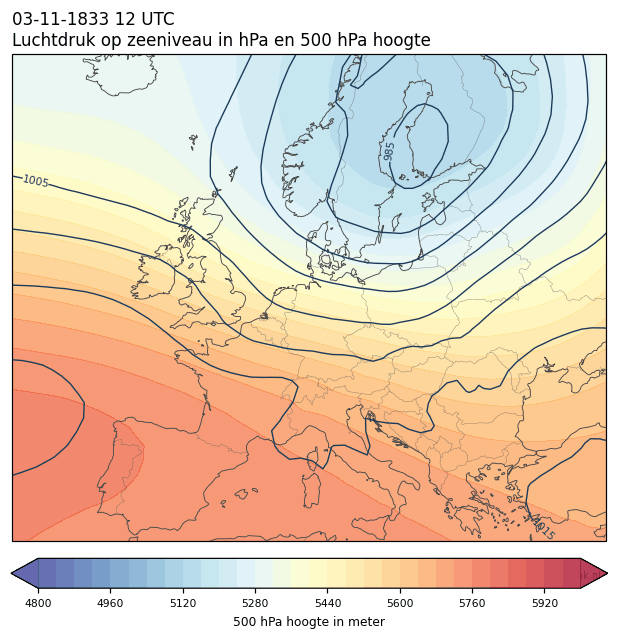 Weerkaart van 3 november 1833 om 12 UTC