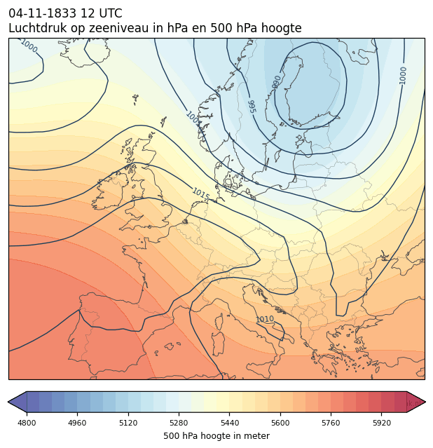 Weerkaart van 4 november 1833 om 12 UTC