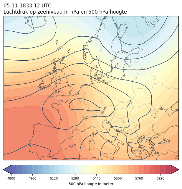 Weerkaart van 5 november 1833 om 12 UTC