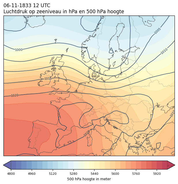 Weerkaart van 6 november 1833 om 12 UTC