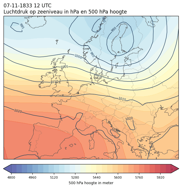 Weerkaart van 7 november 1833 om 12 UTC