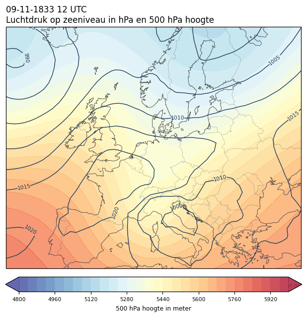 Weerkaart van 9 november 1833 om 12 UTC