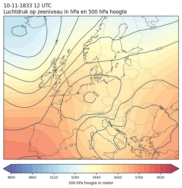 Weerkaart van 10 november 1833 om 12 UTC