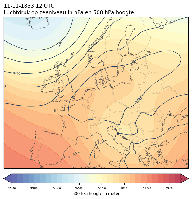 Weerkaart van 11 november 1833 om 12 UTC