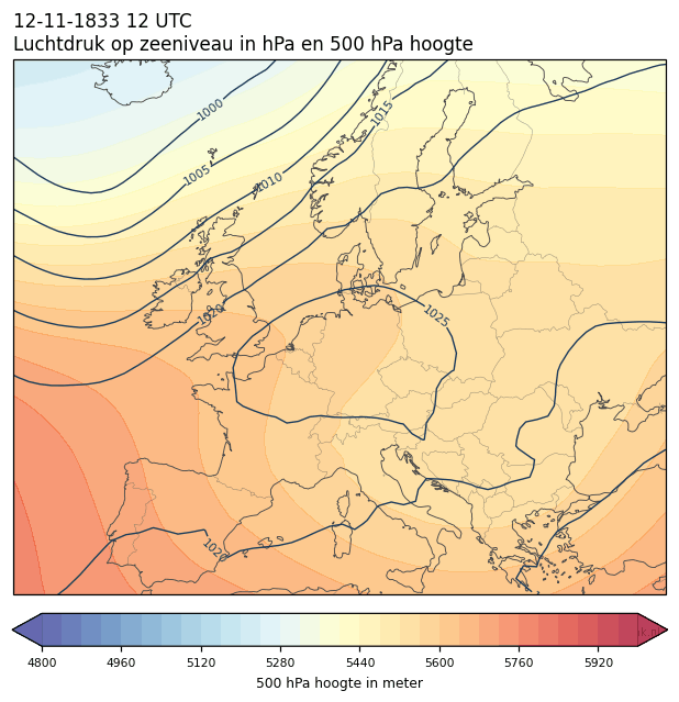 Weerkaart van 12 november 1833 om 12 UTC