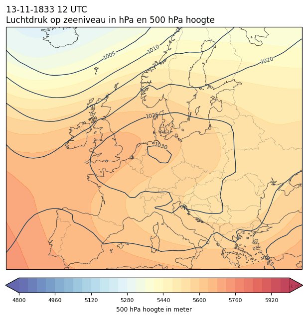 Weerkaart van 13 november 1833 om 12 UTC
