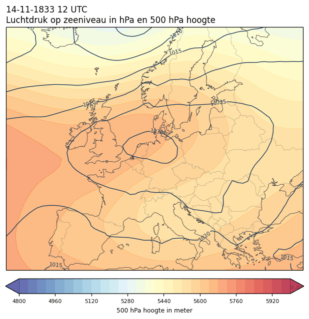 Weerkaart van 14 november 1833 om 12 UTC
