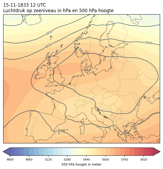 Weerkaart van 15 november 1833 om 12 UTC