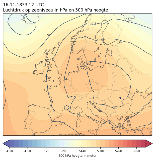 Weerkaart van 16 november 1833 om 12 UTC