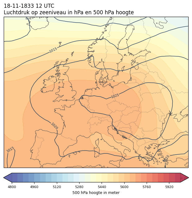 Weerkaart van 18 november 1833 om 12 UTC
