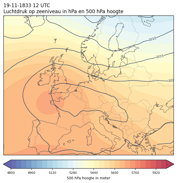 Weerkaart van 19 november 1833 om 12 UTC