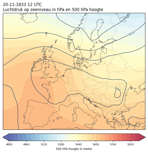 Weerkaart van 20 november 1833 om 12 UTC