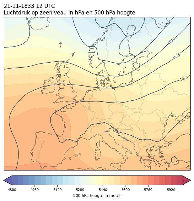 Weerkaart van 21 november 1833 om 12 UTC