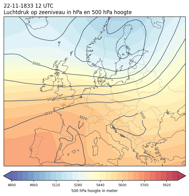 Weerkaart van 22 november 1833 om 12 UTC