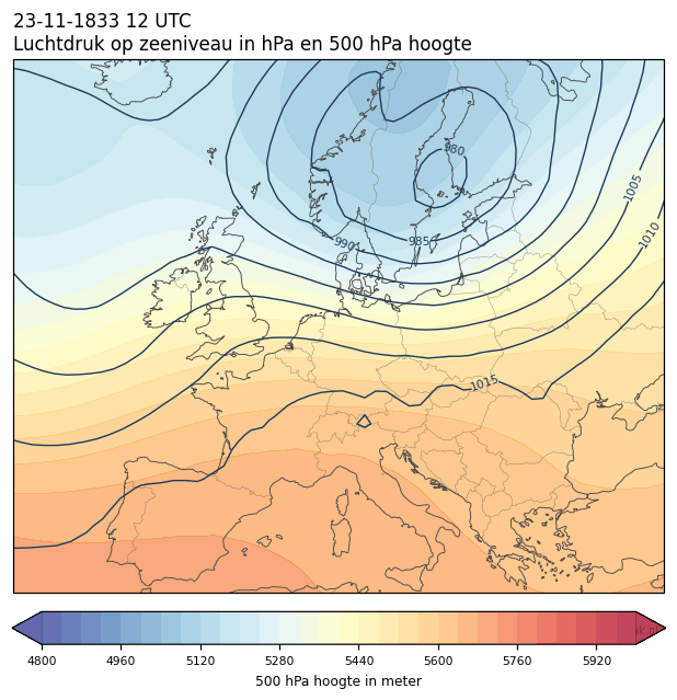 Weerkaart van 23 november 1833 om 12 UTC