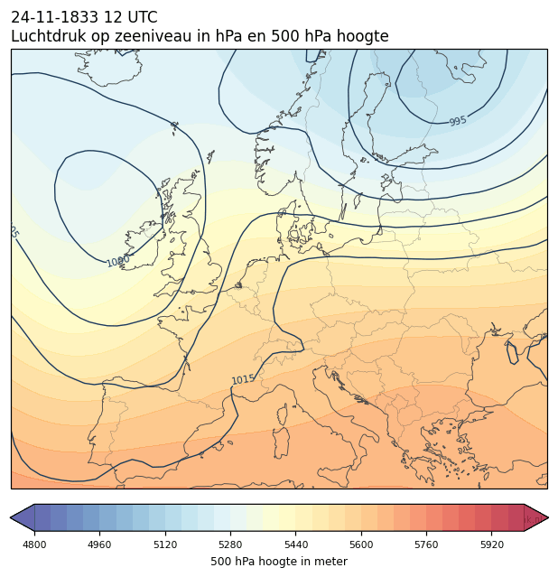 Weerkaart van 24 november 1833 om 12 UTC