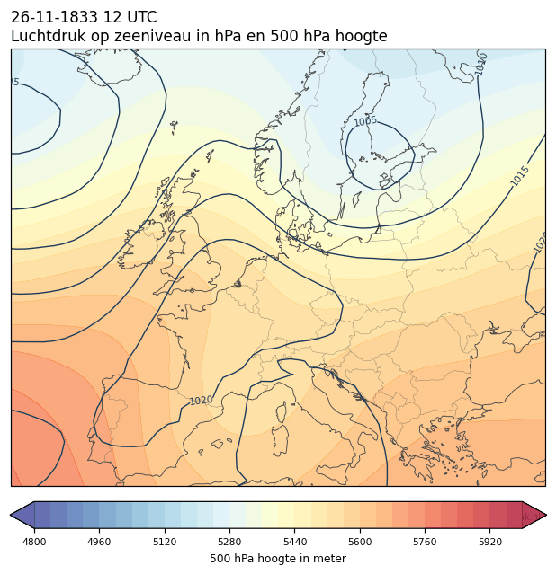 Weerkaart van 26 november 1833 om 12 UTC