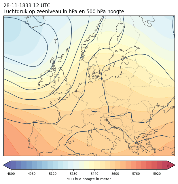 Weerkaart van 28 november 1833 om 12 UTC