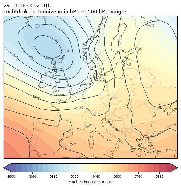 Weerkaart van 29 november 1833 om 12 UTC