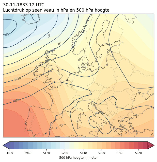 Weerkaart van 30 november 1833 om 12 UTC